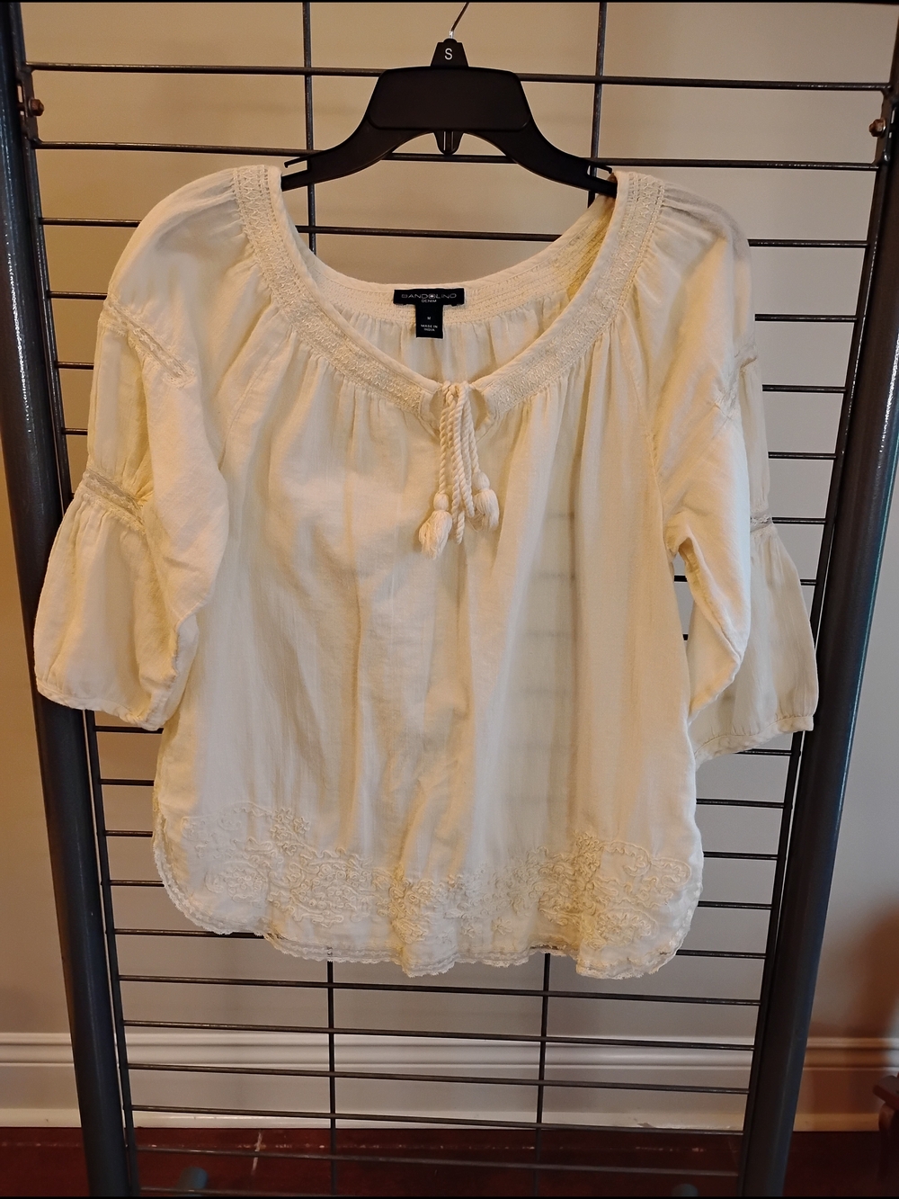 Bandolino Cream Peasant Blouse with Tassel Tie